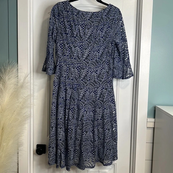 Rabbit Rabbit Rabbit‎ Blue Burnout 3/4 Sleeve Dress. Size 12. NWT. - Picture 3 of 12